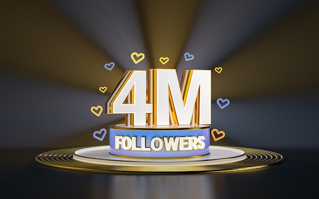 4 million followers celebration thank you social media banner with spotlight gold background 3d