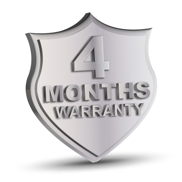 4 Months warranty Silver badge 3D perspective on reflection white background