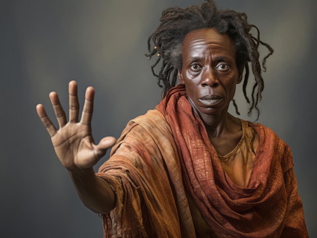 40-jarige Afrikaanse vrouw emotionele dynamische pose