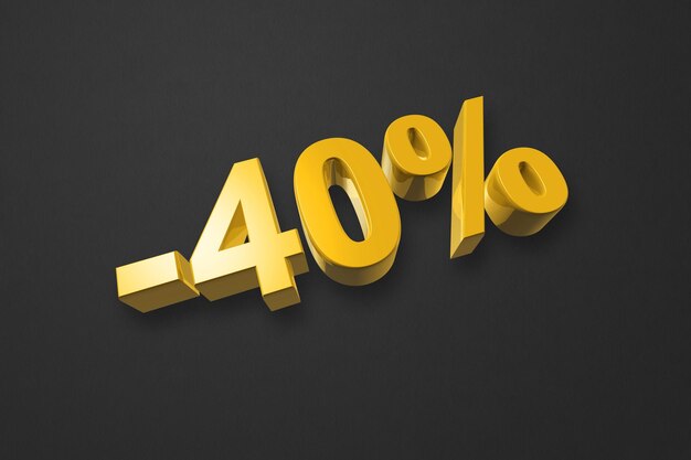 40 off discount offer 3D illustration isolated on black Promotional price rate