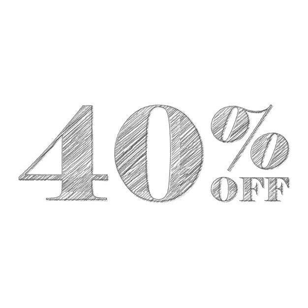 40 Percent Discount Offers Tag with Pencil Sketch Style Design