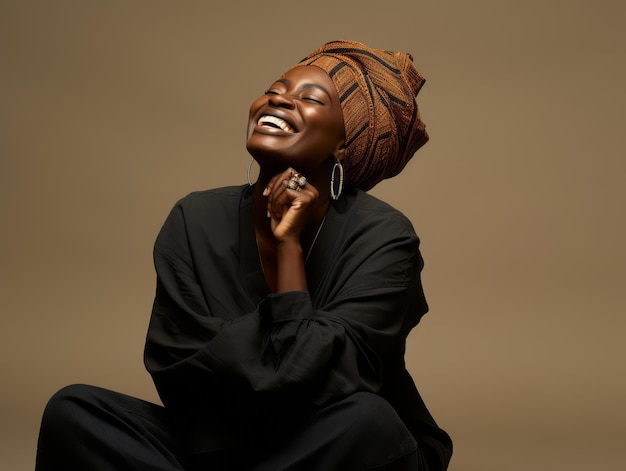 40 세 아프리카 여성 감정적 인 역동적 인 포즈