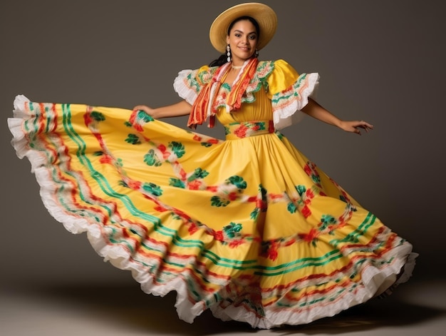 40 year old mexican woman in emotional dynamic pose on solid background