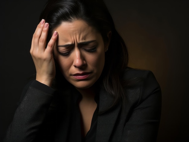 40 year old mexican woman in emotional dynamic pose on solid background