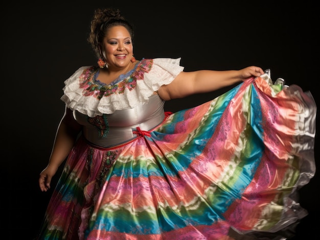 Photo 40 year old mexican woman in playful pose on solid background