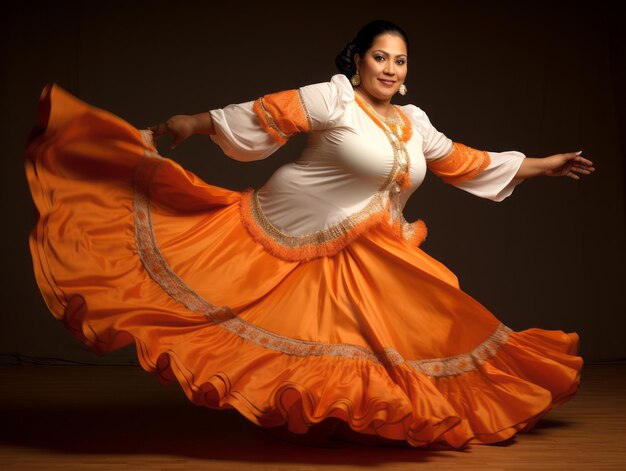 40 year old mexican woman in playful pose on solid background