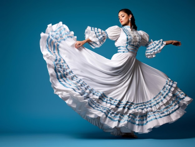 40 year old mexican woman in playful pose on solid background