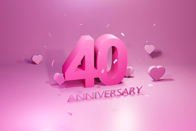 Celebrazione dell'anniversario di 40 anni su sfondo rosa chiaro rendering 3d