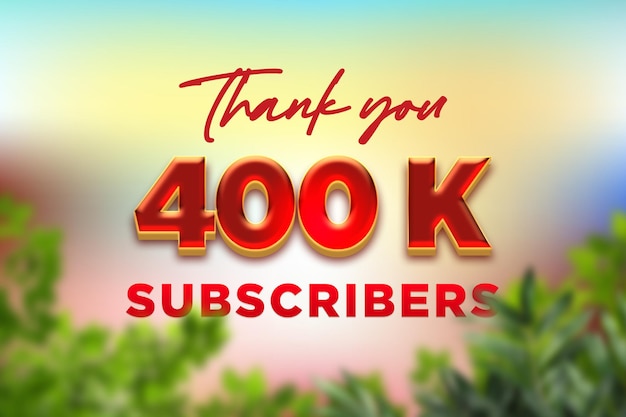 400,000명의 구독자 축하 인사말 배너와 과일 빨간색 캔디 디자인
