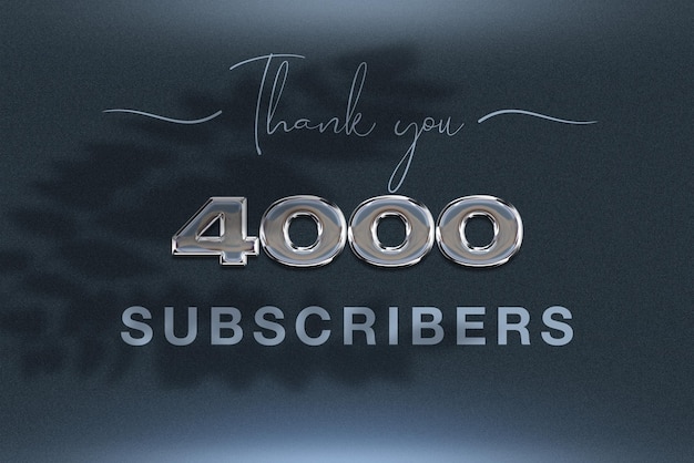 4000 subscribers celebration greeting banner with chrome design