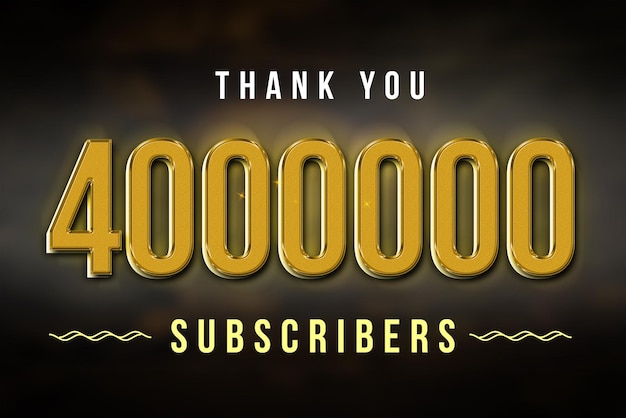 4000000 subscribers celebration greeting banner with golden design