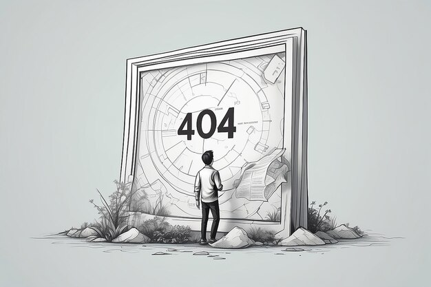 ошибка 404 с человеком, ищущим иллюстрацию концепции