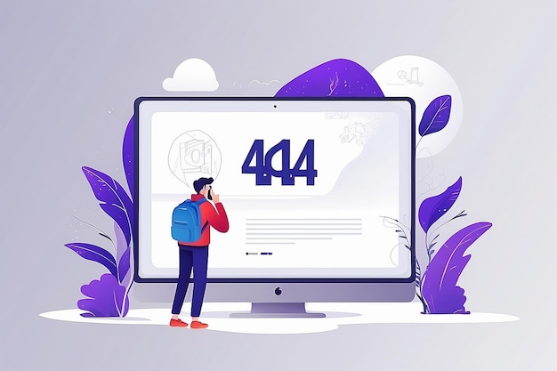 ошибка 404 с человеком, ищущим иллюстрацию концепции