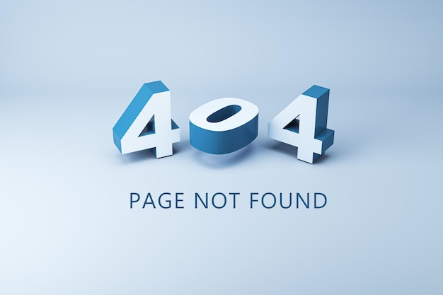 밝은 파란색 배경 3D 렌더링에 3d 숫자가 있는 404 페이지 오류 창의적인 개념을 찾을 수 없습니다.