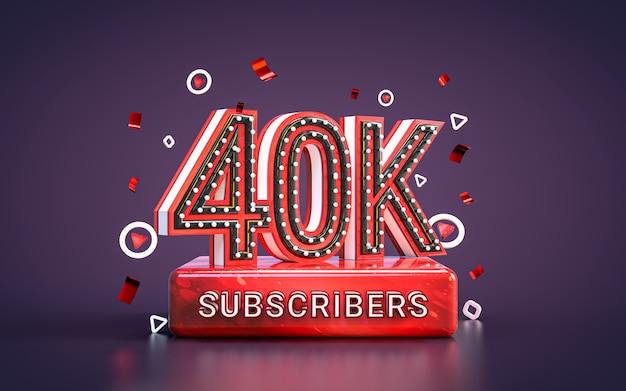 40k subscribers celebration Forty thousand followers social media congratulation card 3d render