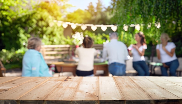 Photo 416_summer time in backyard garden with grill bbq wooden table blurred background