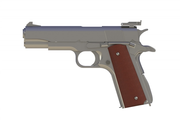 45 caliber pistol on white