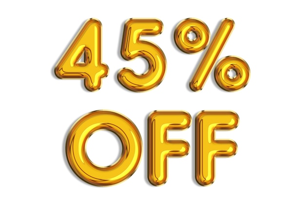 45 off discount promotion sale made of realistic 3d gold helium balloons Illustration of golden percent symbol for selling poster banner ads shopping concept Numbers isolated on white background