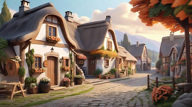 Иллюстрация деревни в 4K 3D Лиянадо Ай