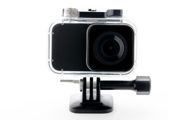 Photo 4k action camera isolated on a white background.