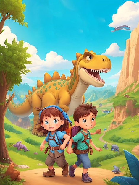 4K-afbeelding omslag KDP voor kinderen dinosaurus cartoon voorblad AI gegenereerd