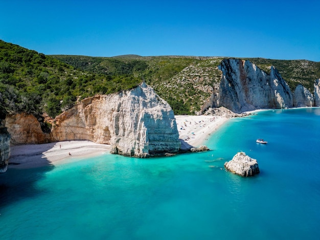 (4K) Angle shot of Fteri Beach, Kefalonia, Cephalonia, Greece