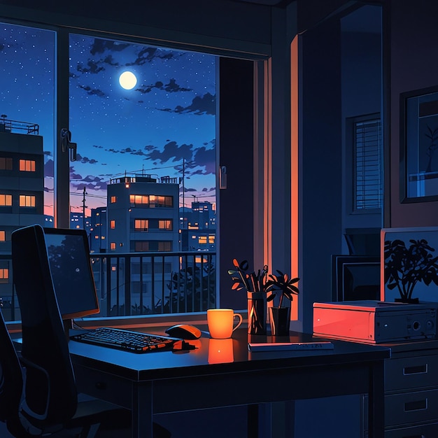Photo 4k anime wallpaper of a serene moonlit night in a quie