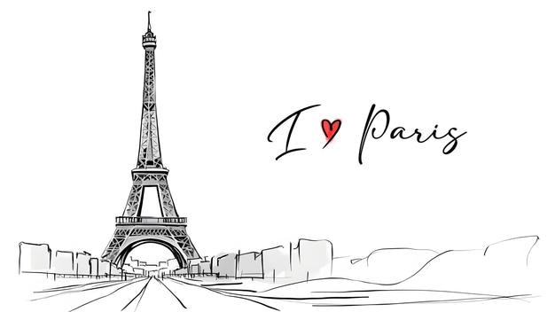 4k eiffel tower sketch with lettering i love paris