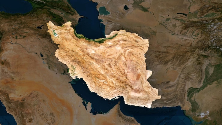 फोटो 4k iran territory map in asia high resolution satellite view widescreen 4k resolution