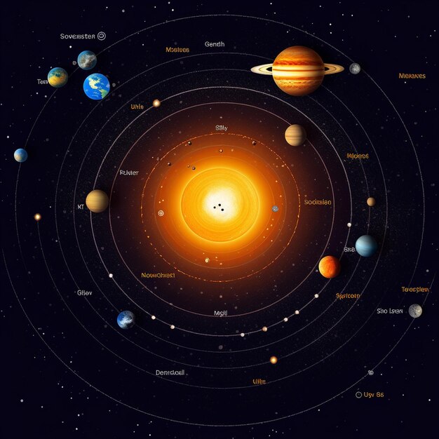 4K photo realistic graphic illustration of our solar glaxy system in space