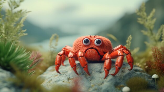 4k Stopmotion Felt Crab in de Tundra met geringe scherptediepte