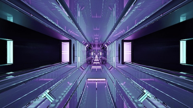 4K UHD 3d illustration of endless purple passage