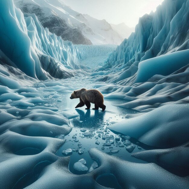Photo 4k wallpaper glacier a silent witness to the dance of nature bear walk ai generated
