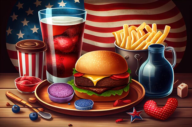 4th of July American Independence Day traditional picnic food Generative Ai