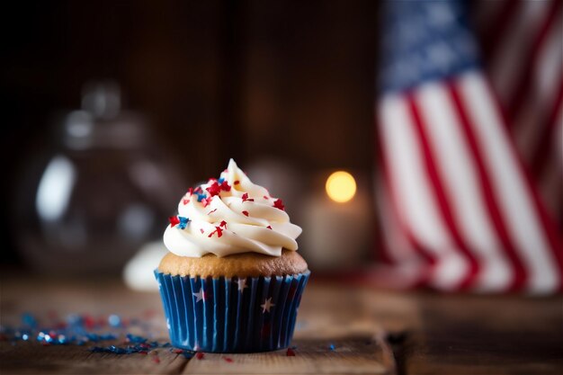 4th of July Cupcakes with sprinkles on vintage background AI generated content