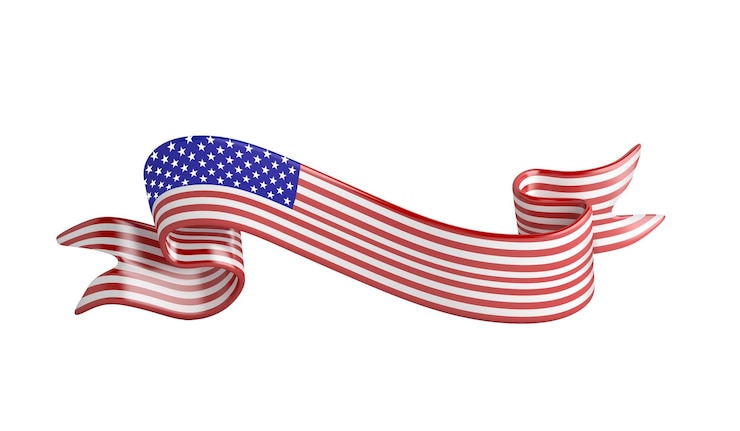 Photo 4th of july happy independence day of the usa decoration with ribbon waving flag on white background