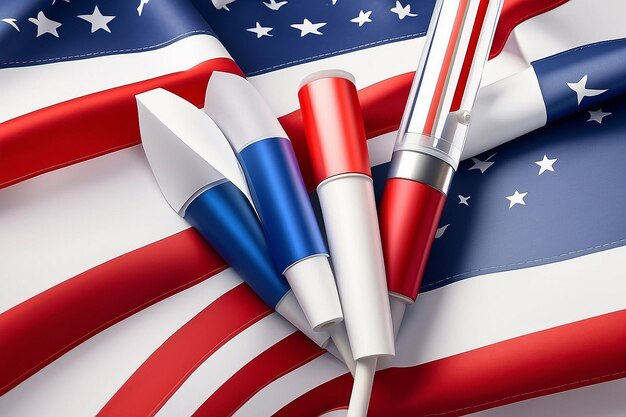 Photo 4th of july holiday bannerstylized image of american flag markers usa independence day background