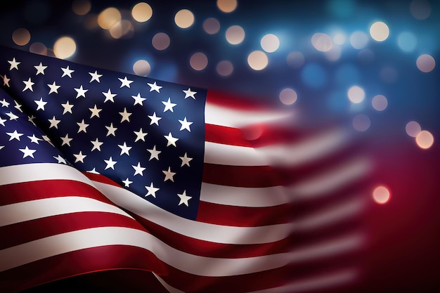 7월 4일 독립 기념일 노동절 보케가 있는 미국 미국 국기 Generative Ai