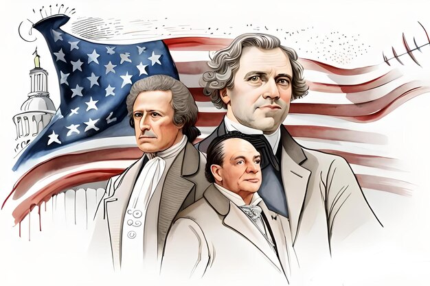 4th july independence day Watercolor drawing on a white background of American figures who signed the declaration of independence of the United States against AIgenerated Digital Art