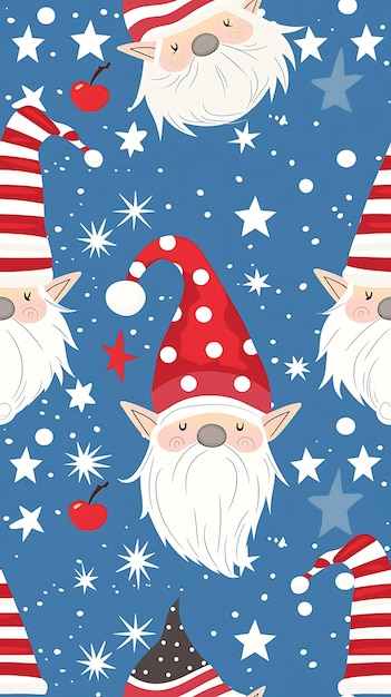 4th Of July Patriotic Gnome Independence Day Cute Pattern Gnomes seamless pattern fireworks