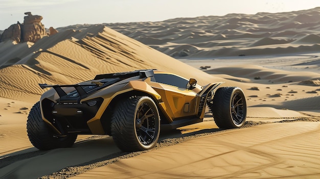 4WD midengine fullfendered supercar sand roadster parked on a dune