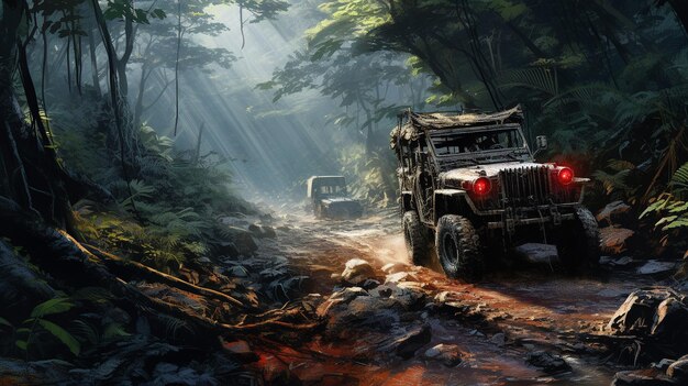 4wheel drive vehicle navigating a challenging offroad terrain