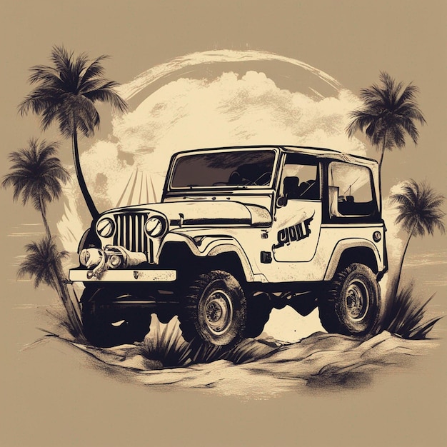 Photo 4x4 offroad tshirt design logo classic detail vector 4k jeep palm trees