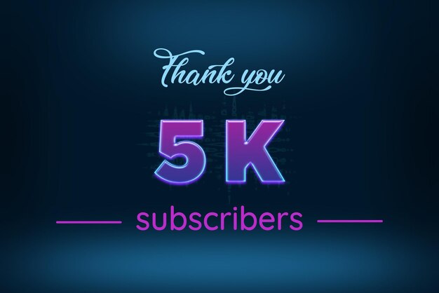 5 K subscribers celebration greeting banner with purple glowing design