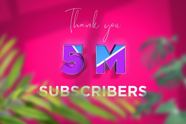 5 million subscribers celebration greeting banner with blue purple design