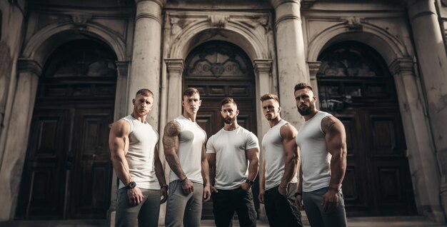 5 white guys with muscles gym boy