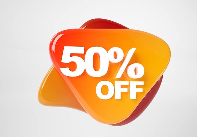 50 discount on sale One hundred and five percent color tag isolated on white background 3d rendering Illustration for advertising