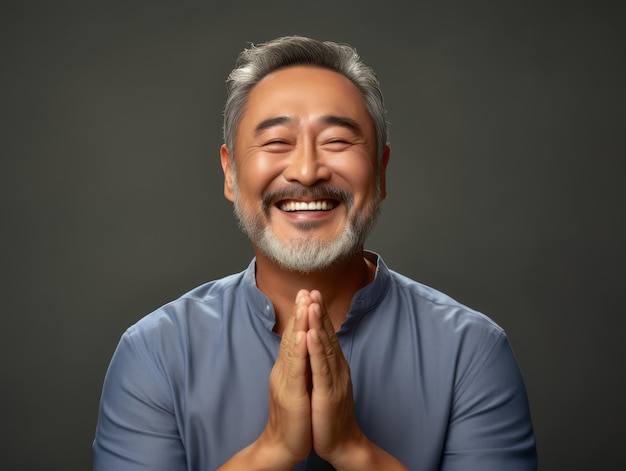 50-jarige Aziatische man emotionele dynamische pose