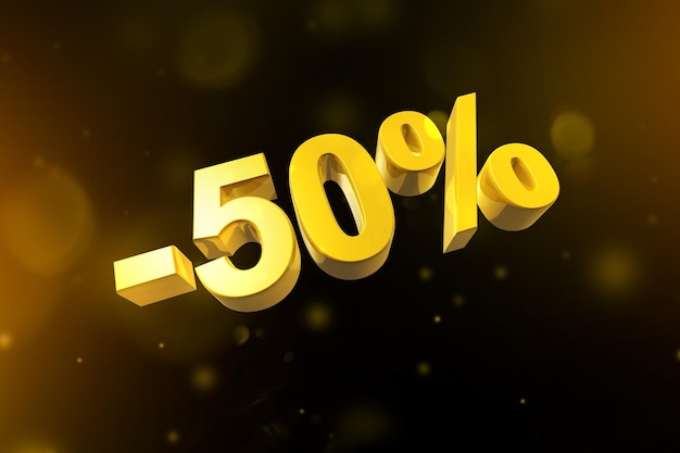 50 off discount offer 3D illustration isolated on black Promotional price rate