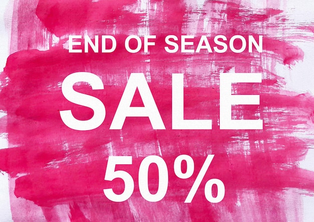 50% off sale design banner promotion on red paint brush background. End of season sale background